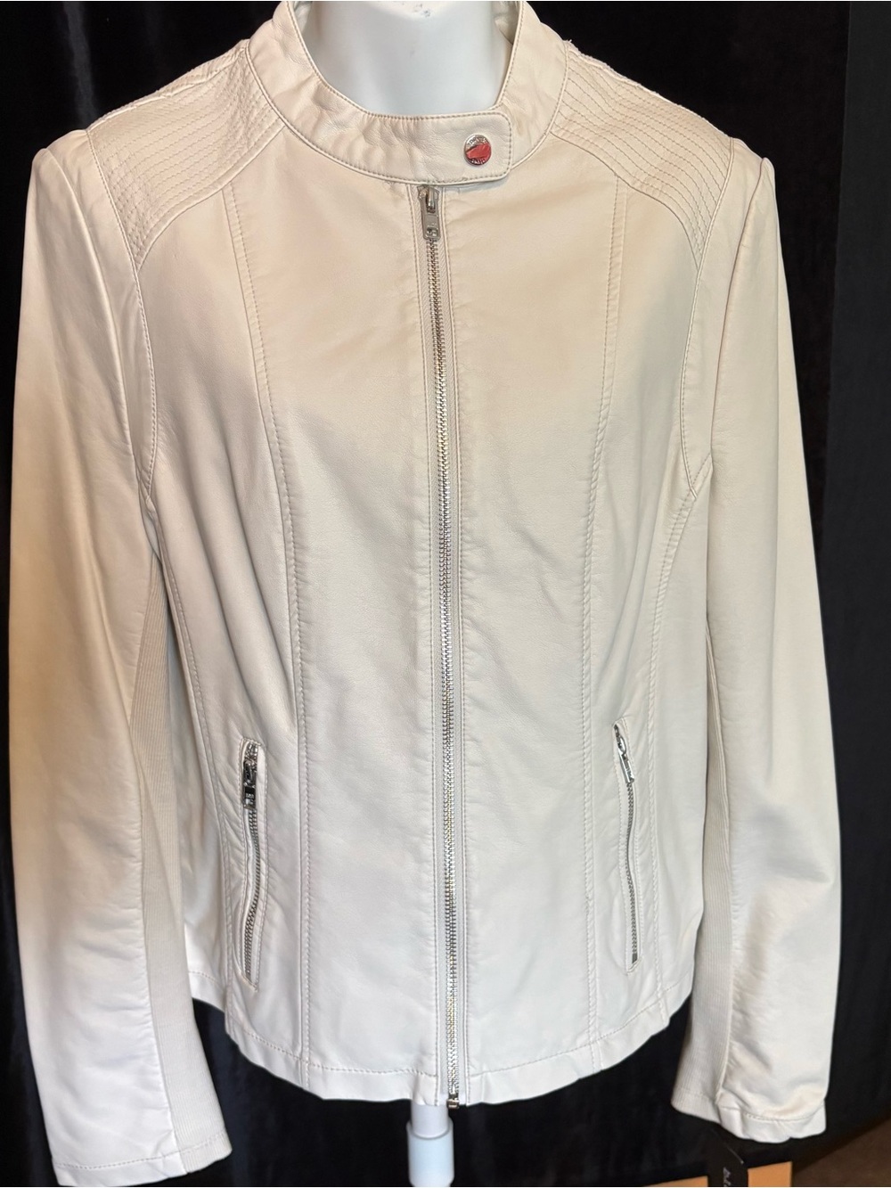 Wilson Leather - Black Rivet Off-White Zip-Front Leather Jacket